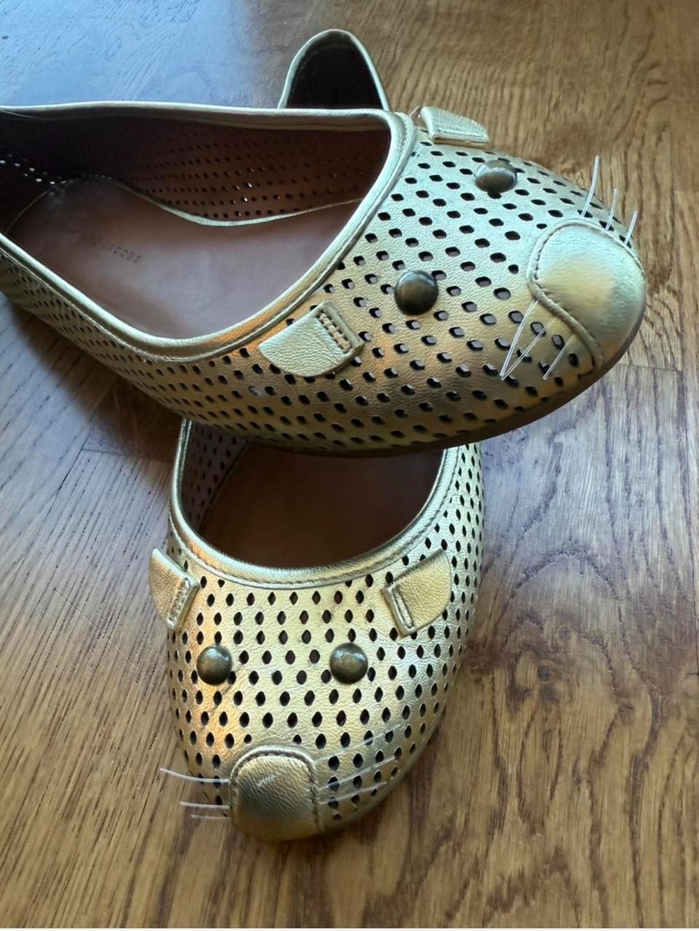 Marc by Marc Jacobs Metallic Gold Cat-Detail Perforated Flats